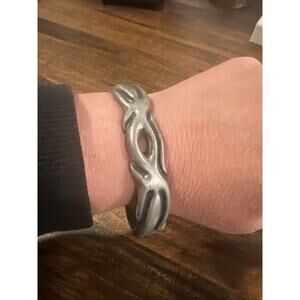Vintage Antique Navajo Pewter Cuff Chunky Bracelet Cutouts Celtic